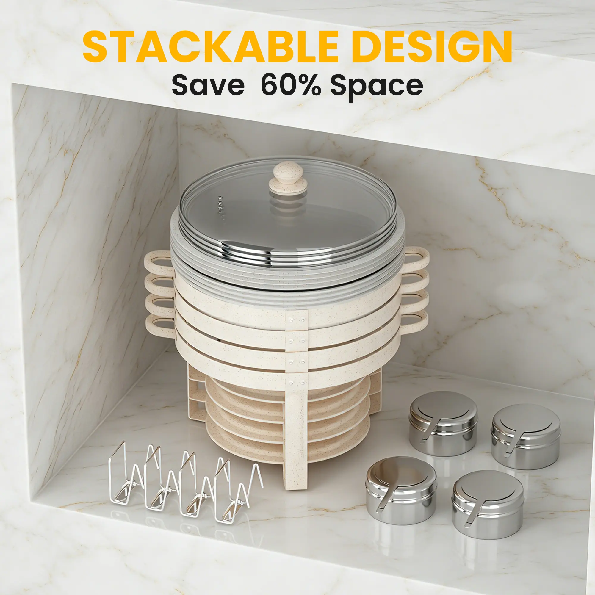 HHVEL 7QT Chafing Dish Buffet Set 2 Pack, White Maifanite-Coated Stainless Steel Round Buffet Server Food Warmer w/ Glass Lid & Lid Holder for Parties Catering Events Weddings Banquets - Image 4
